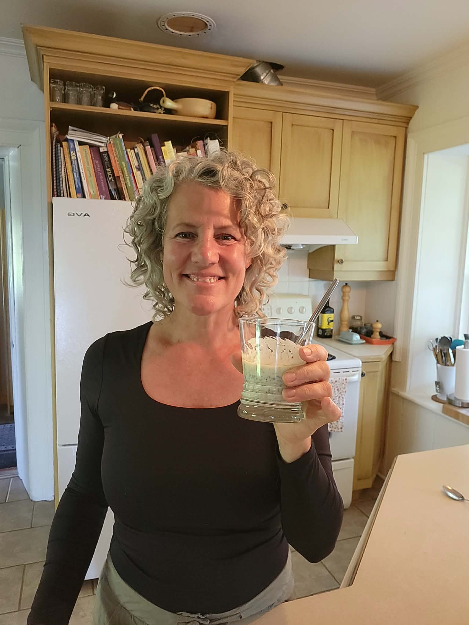 KIm enjoying a healthy breakfast